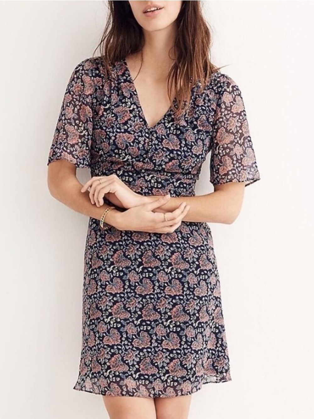 Madewell Orchard Flutter Sleeve Dress in Fan Floral Mix Size 8